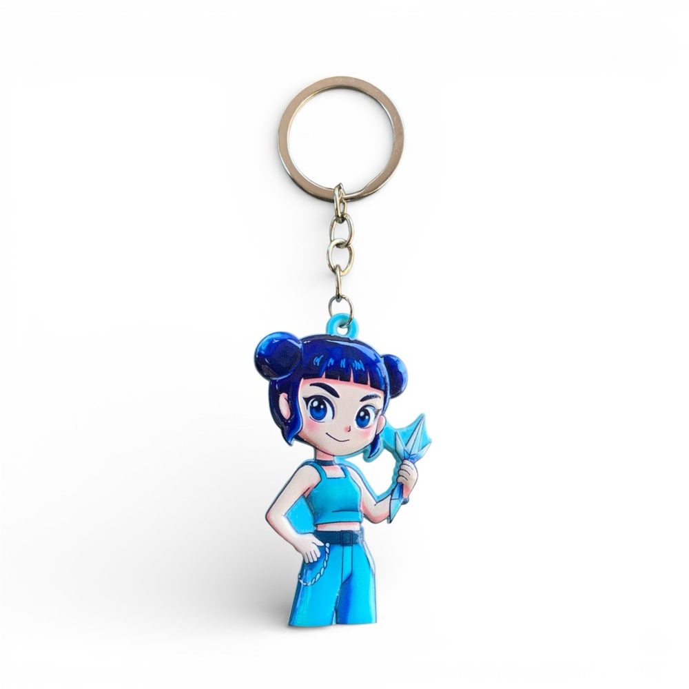 Blue Anime Character Zoe Bag Charm Keychain Demon Hunters Backpack Accessories